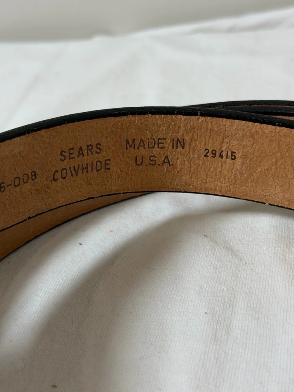 Sears Genuine Leather Cowhide Big & Tall Size 55W Genuine Black Leather Belt